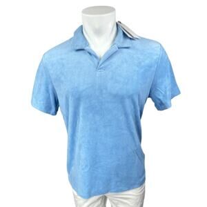 NEW Onia Men's Blue Short Sleeve Towel Terry Johnny Collar Polo Shirt Top Size M